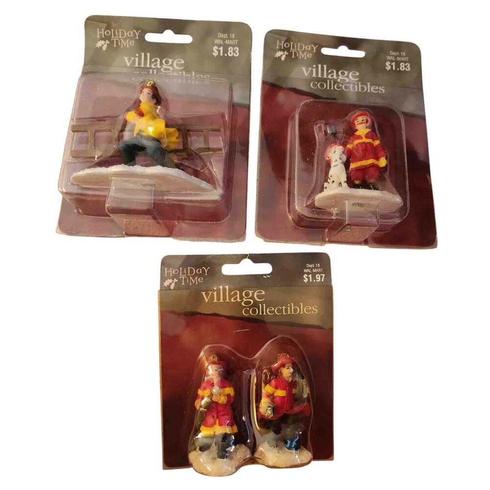 Holiday Time Christmas Village Collectibles - Firefighter Lot (3)